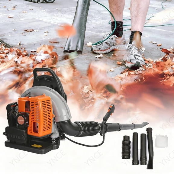 YNCE 63CC Gas Leaf Blower, 2 Stroke Backpack Leaf Blower, Up to 665 CFM and 205 MPH , Variable Speed & Cruise Control, Powerful Blowing Force (Orange)