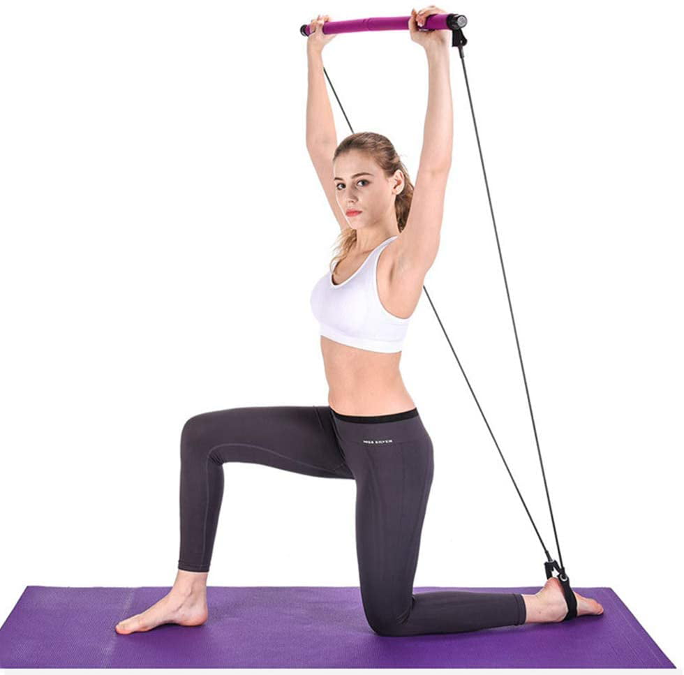 Pilates Bar Stick Exercise Portable Elastic Rope Workout Training Sit-Up 