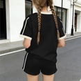 thumbnail image 4 of ITSAME Girls Crewneck T-Shirt and Shorts Set Bow Print Summe Casual Active Outfits 2-Piece Black Size 5-6, 4 of 6