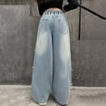 thumbnail image 6 of Leey-World Girls Pants Baggy Jeans for Girls Cute Kids Bow Embroidery Wide Leg Denim Pants High Waist Trousers Y2k Tween Clothes 7-13Y(Blue,13-14 Years), 6 of 6