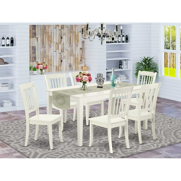 East West Furniture Dining Room Set Linen White, CADA7-LWH-W