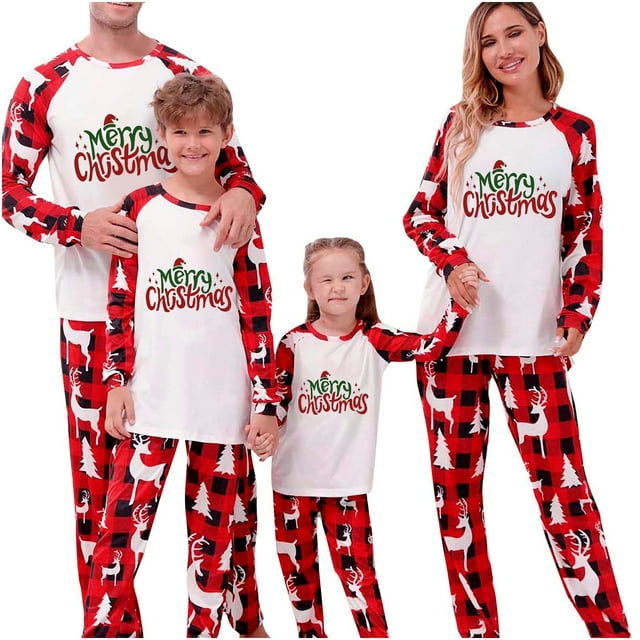 Pijamas de Navidad Para Mujeres de La Familia, Traje Cálido Para Padres E Hijos, Ropa de Hogar Con Costuras A Cuadros Estampadas, Pantalones de Manga Larga, Conjunto de Dos Piezas Para Mamá Odeerbi ODB188525