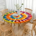 thumbnail image 3 of Colorful Rainbow Tie Dye Spiral Pattern Round Fitted Tablecloth with Elastic Edge,Dining Table Cover Waterproof,Outdoor Round Tablecloth for Camping,Dining,Indoor and Outdoor, 3 of 7