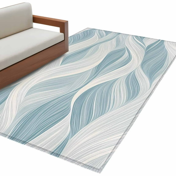White Blue Ombre Stripe Area Rug 3x5 FT, Non Slip Entryway Bedside Carpet, Modern Abstract Moire Waves Washable Soft Floor Carpet Indoor Mat Non-Shedding Throw Rug for Dorm Kitchen Home Office
