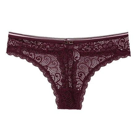 

YWDJ Women Underwear Women Lace Underwear Lingerie Thongs Panties Ladies Hollow Out Underwear Underpants Wine XL