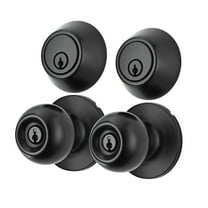 Hyper Tough Ball Combo Twin Pack Matte Black (2 Entry Doorknobs   2 Deadbolt Locks)