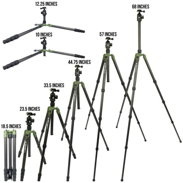 REKON Outdoor Gear™ CT-1 Compact Lightweight Carbon Fiber Tripod With Quick Release Plate BH-1 Ball Head