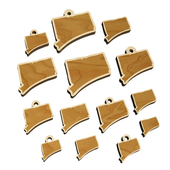 Connecticut State Silhouette Wood Mini Charms Shapes DIY Craft Jewelry - With Hole - 18mm (17pcs)