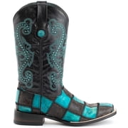 FERRINI Men's Patchwork S-Toe Black/Teal Boots, Size: 9-D (1139350090D)