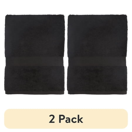 (2 pack) Mainstays Basic Bath Towel, Soft 100% Cotton and Highly Absorbent Bath Towel, Black