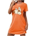 thumbnail image 3 of Sakmal Nuisettes Ultra Douces pour Femmes Orange Extensibles Grande Taille Pyjama d'Halloween Robe de Nuit Imprimé Fantôme Courte Col Rond Manches Courtes Nuisettes P-2TG, 3 of 4