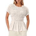 thumbnail image 1 of Solid Color Minimalist Fashion Pleated Round Neck Top For Women, 1 of 4