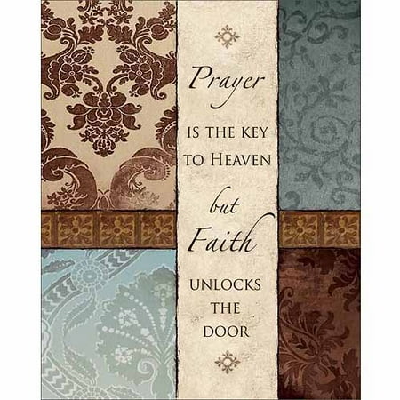 - Faith Unlocks The Door Abstract Traditional Pattern Panel Religious Typography Brown & Blue Canvas Art by Pied Piper Creative