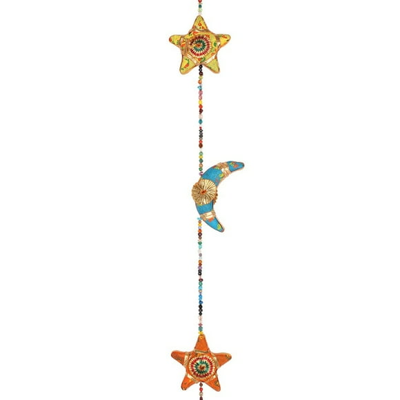 Multi Coloured Hanging Moon & Star With Bell
