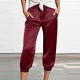 thumbnail image 2 of Womens Fashion Solid Comfortable Casual Mid Waist Sport Capri Pants Mid Calf Length Red M, 2 of 5