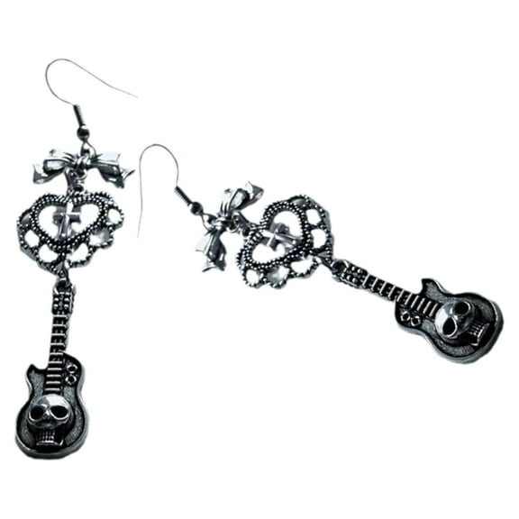 FENOHREFE Sweet Cool Dangle Earrings Punk Heart Bowknot Guitar Pendant Drop Earrings Statement Jewelry Fashion Small Hoop Earrings