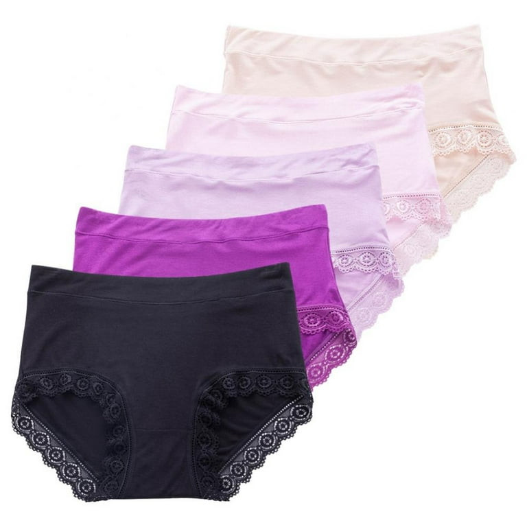 Women's Smooth Skin-Friendly Briefs - Solid Color Soft Breathable  Underpants Mid-Rise Modal Lace-trimmed Panties Plus Size L-XXXL(5-Packs)