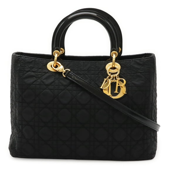 Pre-Owned Christian Dior Lady Cannage Handbag Tote Shoulder Bag Nylon Black (Good)