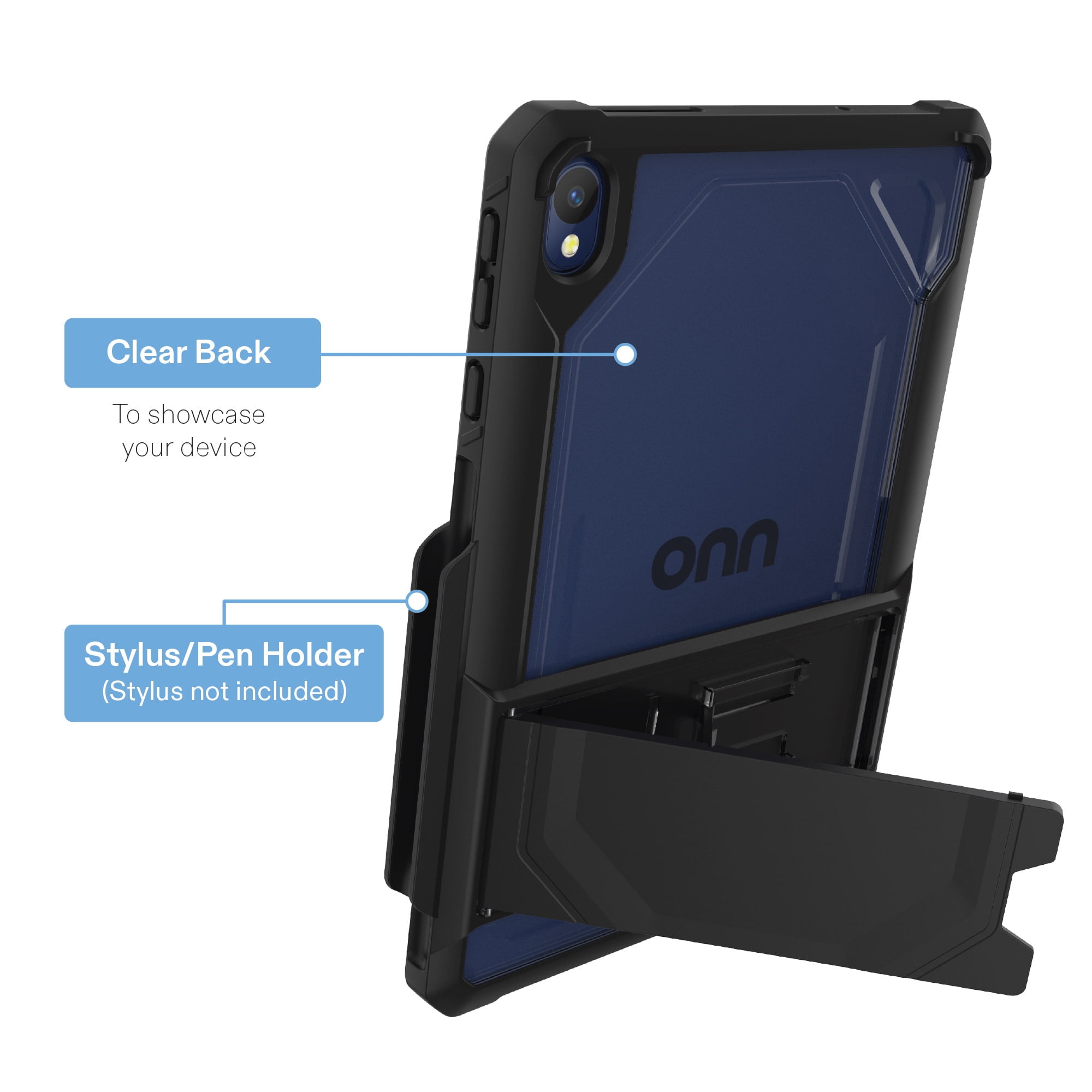onn Slim Rugged Tablet Case with Kickstand for onn 8.1" Tablet (2026 Model) - Black/Clear