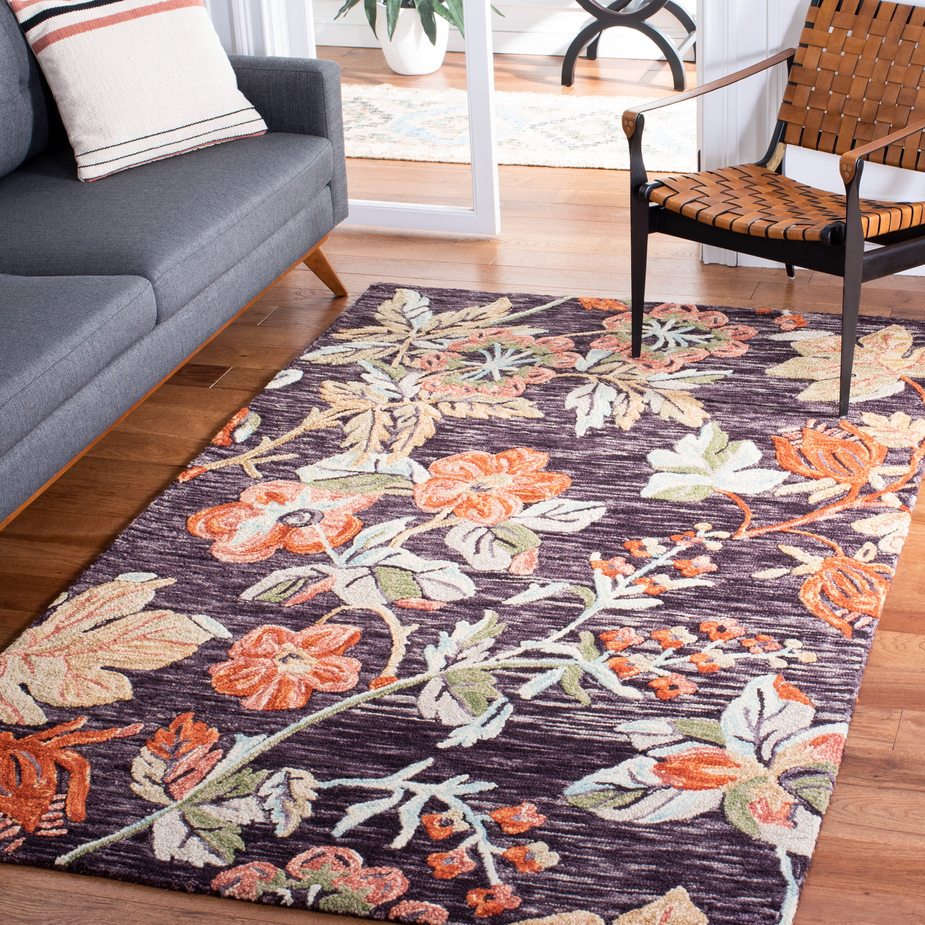 SAFAVIEH Aspen Dorothea Floral Area Rug, Charcoal/Orange, 5' x 8'