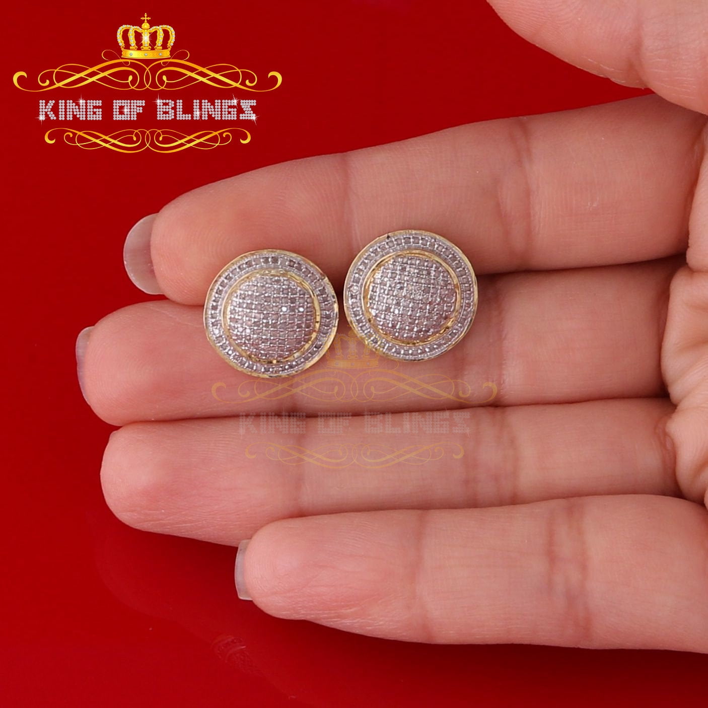 King of Bling's 925 Sterling Silver Yellow Hip Hop 0.50ct Diamond Men's/ Women's Stud Earrings