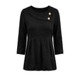 thumbnail image 5 of TGSLY Women's Crew Neck Linen Tops Dressy Decorative Buttons 3/4 Sleeve Shirts Casual Pleated Waist Peplum Hem Solid Color Blouses L, 5 of 8