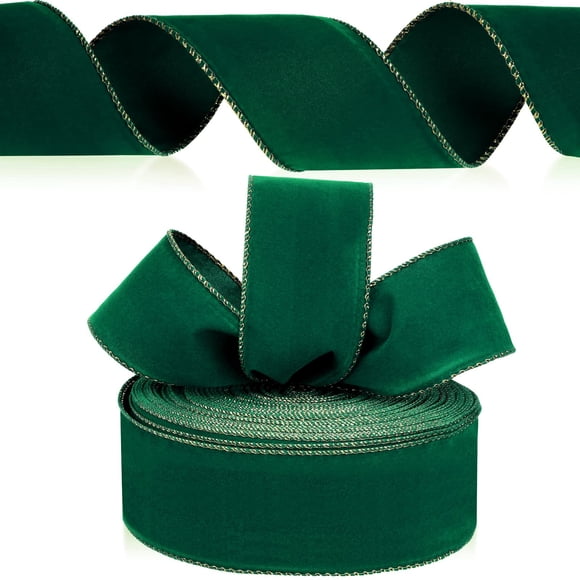 Cinta decorativa de terciopelo Yungyan con borde dorado, color verde, 6 cm x 55 m