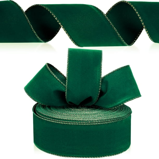 Cinta decorativa de terciopelo Yungyan con borde dorado, color verde, 6 cm x 55 m