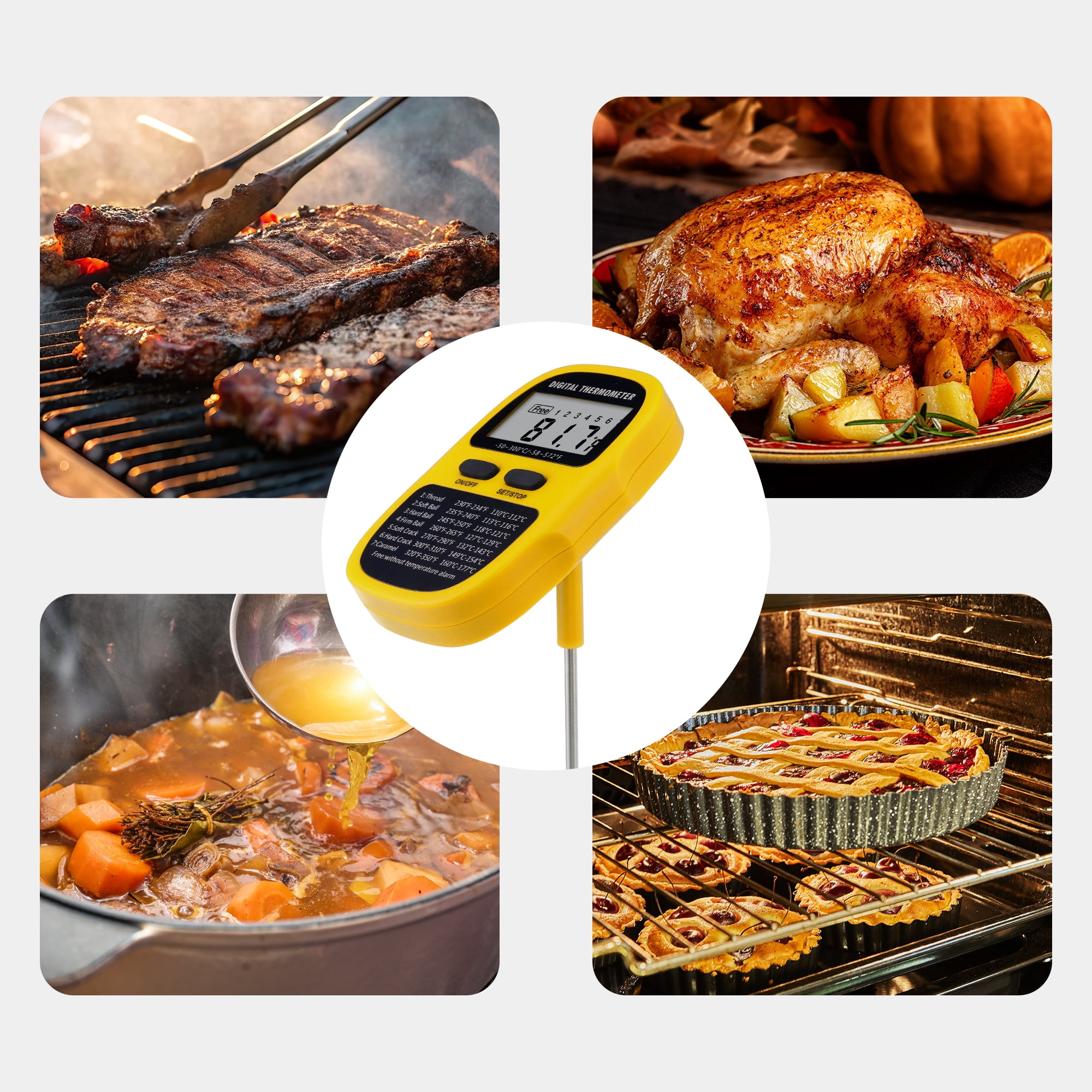 Digital Meat Thermometer, Instant Read Food Thermometer with Clip, Cooking Thermometer for Home and Kitchen, Outside, Smoker Yellow 9.5in