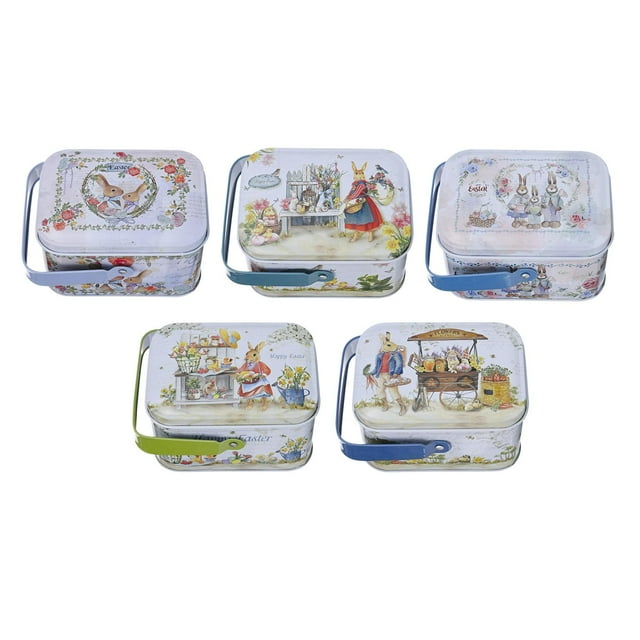 jifeng 5 Pieces Metal Cookie Gift Box Earphones Container Empty Storage Box Cartoon Tin