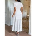 thumbnail image 6 of Women'S Crew Neck Dress Button Down Dresses Long Bodycon Knit Dress White S, 6 of 7