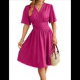 thumbnail image 2 of Vestido de Mujer de Verano 2025, Elegante Minivestido con Volantes y Escote en V Profundo, Vestidos A la Cintura Rosa Roja XXL, 2 of 10