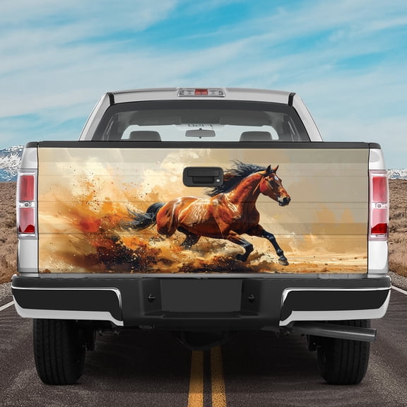 Lotusprinthandmade Flaming Running Horse Tailgate Wrap 2 Sizes (24"x58"), fire horse tailgate graphic, wild horse vehicle wrap