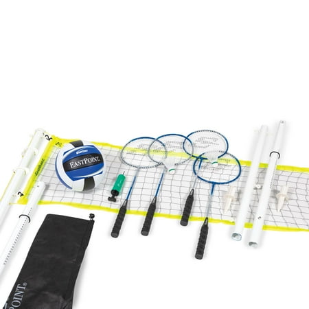EastPoint Sports 2-in-1 Volleyball and Badminton Set, Adjustable Height Net Set, Includes 4 Rackets, 2 Shuttlecocks, and 1 Volleyball