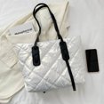 thumbnail image 3 of Bolso de mano con entramado de diamantes para mujer, bolso de invierno de ocio para niñas de color metálico (blanco), 3 of 8