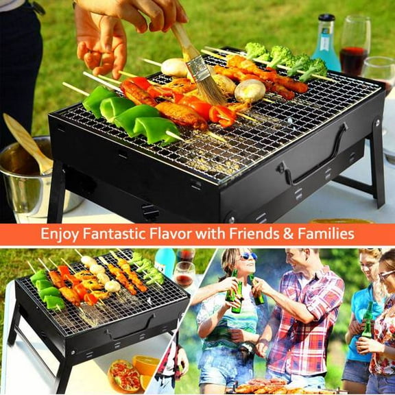 Portable Foldable Charcoal Grill, 17"x10" Cooking Area, 4.4lbs Lightweight, Stainless Steel, for Camping/Picnics (4-6 People)