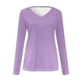thumbnail image 4 of Lovzfmll Women's T-Shirts, Women's Casual Long Sleeve Daily T-Shirts Loose V-Neck Cute Tunic Tops Basic Tees Blouses Fashion Pullove Solid Color Comfortable Shirt Purple XL, 4 of 5