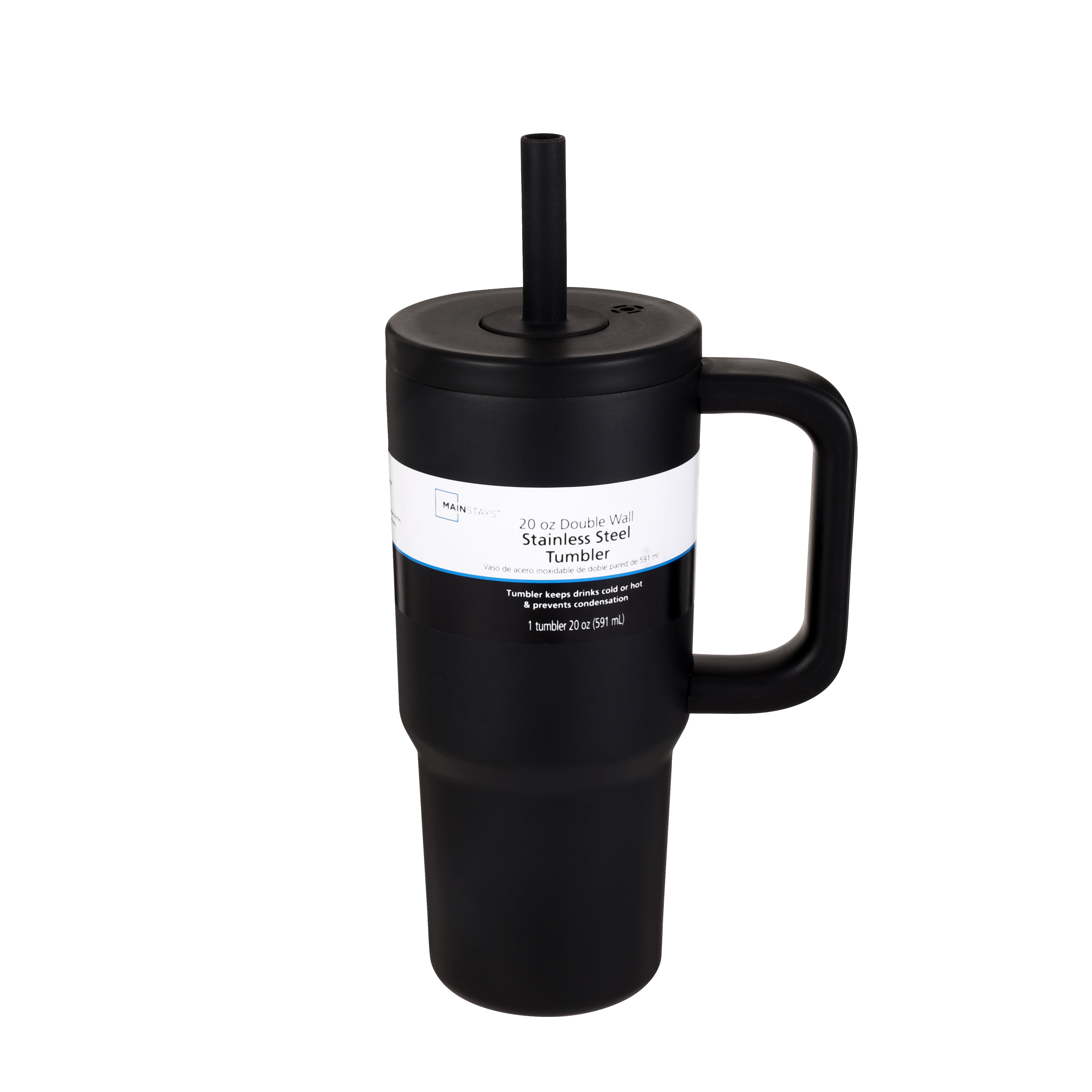 Mainstays 20 oz Stainless Steel Double Wall Tumbler , Straw Lid, Black