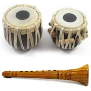 India Meets India Handmade Miniature Musical Instrument Set - Clarinet 8.5" and Tabla Drum 4" [Mango Wood - BROWN & YELLOW] - Decorative Tabla Set - Best Gift Made By Awarded Indian Artisan