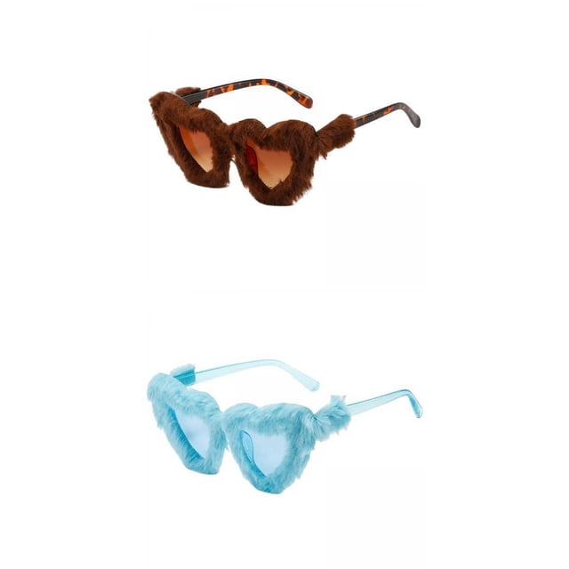 2x de Sol de Felpa Suave de Sol para Marrón+Azul BLESIY Gafas de sol en forma de corazón