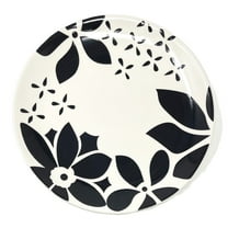 Alyson Black & White Floral Heavy Ceramic 8.25" Salad Luncheon Serving Plate (Set of 2)