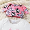 thumbnail image 5 of Bagilaanoe 3pcs Newborn Easter Outfits Baby Girl Pants Set Letter Short Sleeve Romper Tops + Leggings + Hat 3M 6M 12M 18M Infant Casual Clothes, 5 of 9