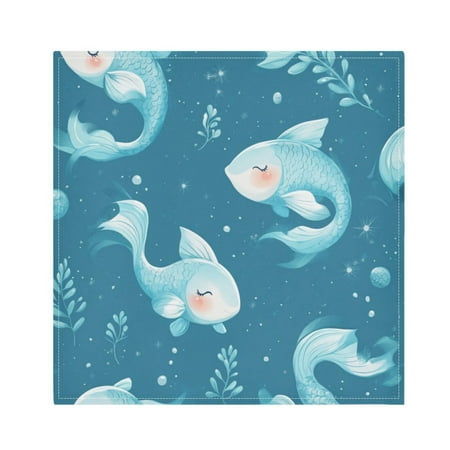 

WOBOGO Blue Pattern Of Fish and Water Plants Cloth Napkins 6 Pieces Soft Elegant Touch Durable Absorbent Quick Drying for Elegant Dining
