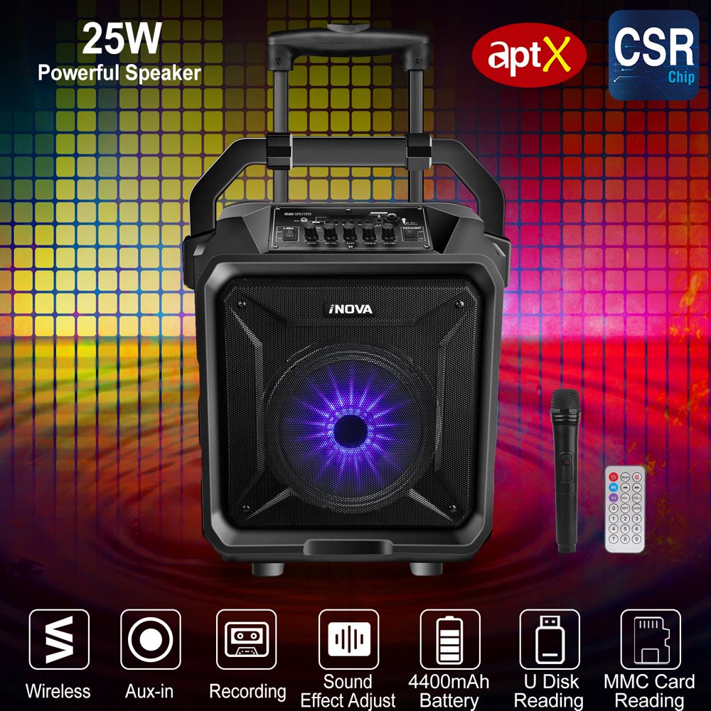 iNova Portable Wireless Bluetooth Party Speaker with Disco Lighting PA Stage Speakers W