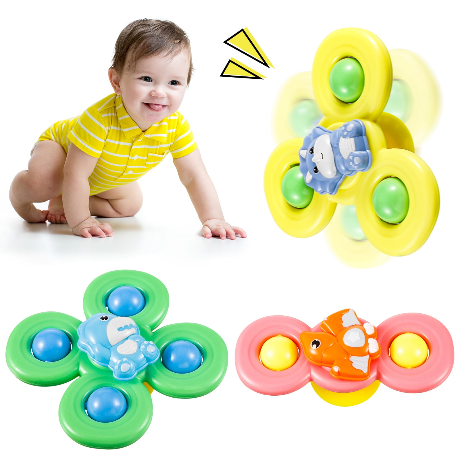 BUBABOX 3 Pcs Suction Cup Spinner Toys, Bathing Fidget Spinner Sensory ...