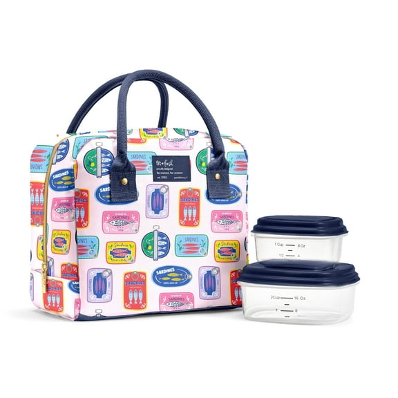 Fit Fresh Bloomington Womens Lunch Bag, Insulated Lunch Box With Containers, Assorted Sardine
