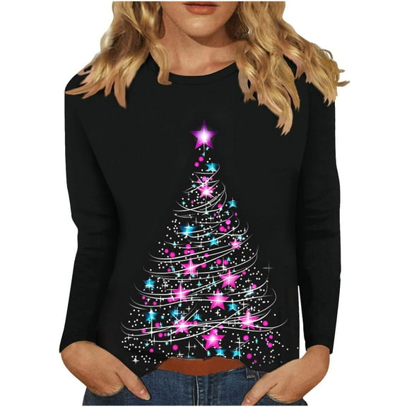 My Items Talove Long Sleeve Shirts for Women Funny Graphic Sweatshirt Women Fall Clothes Top Tee Womens Tops Dressy Casual 3/4 Sleeve Christmas Shirts