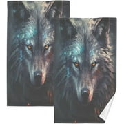 Wellsay Cool Wolf Cotton Towel Set 2PCS,Quick Drying Bath Towels,Soft and Breathable Hand Towel WashCloths for Kitchen,Bathroom,Gym,Beach