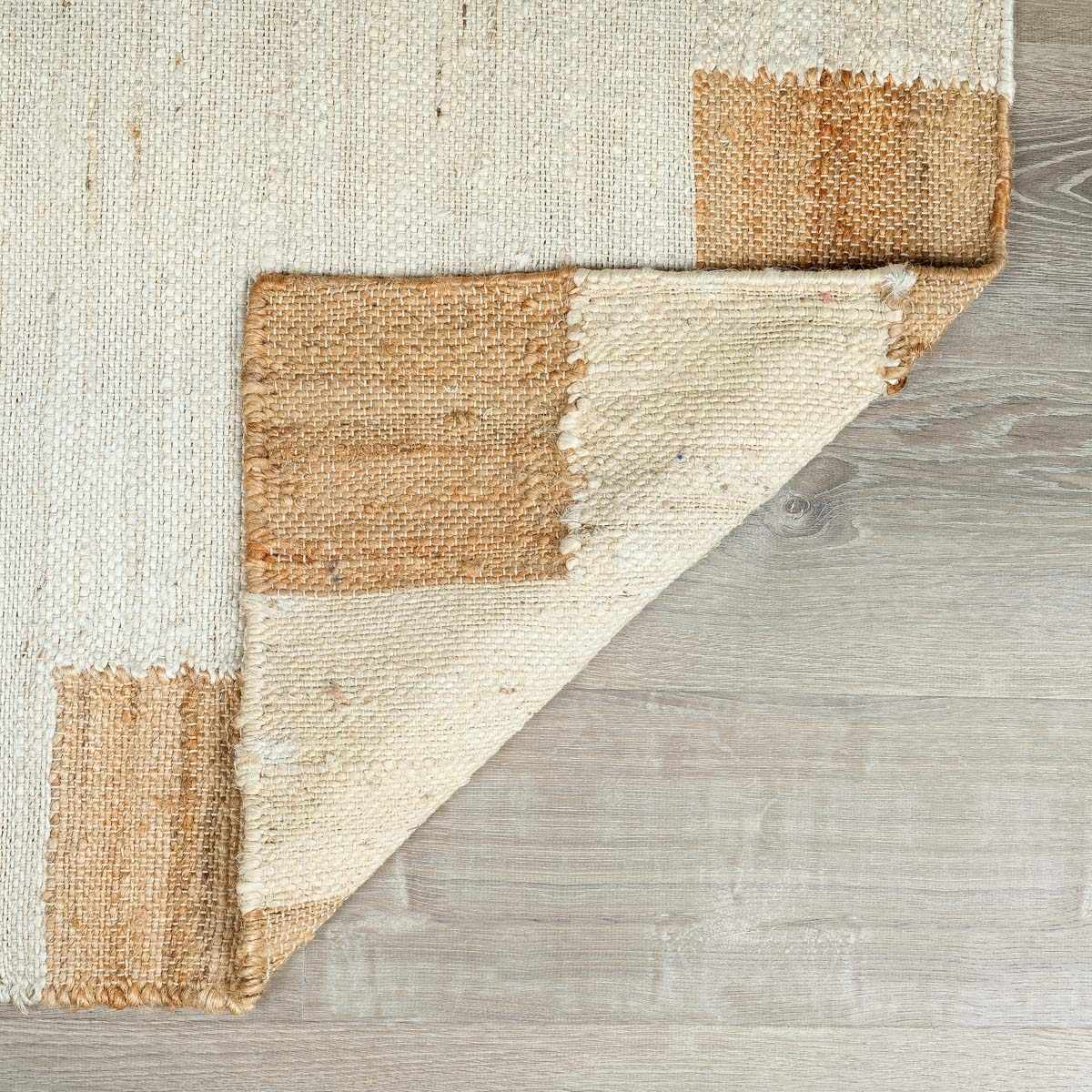 Hauteloom Rocio JModern Hand Woven Natural Fiber Jute Area Rug - Contemporary Geometric Checkered Carpet for Living Room, Bedroom, Dining Room - Cream, Tan - 9' x 12'