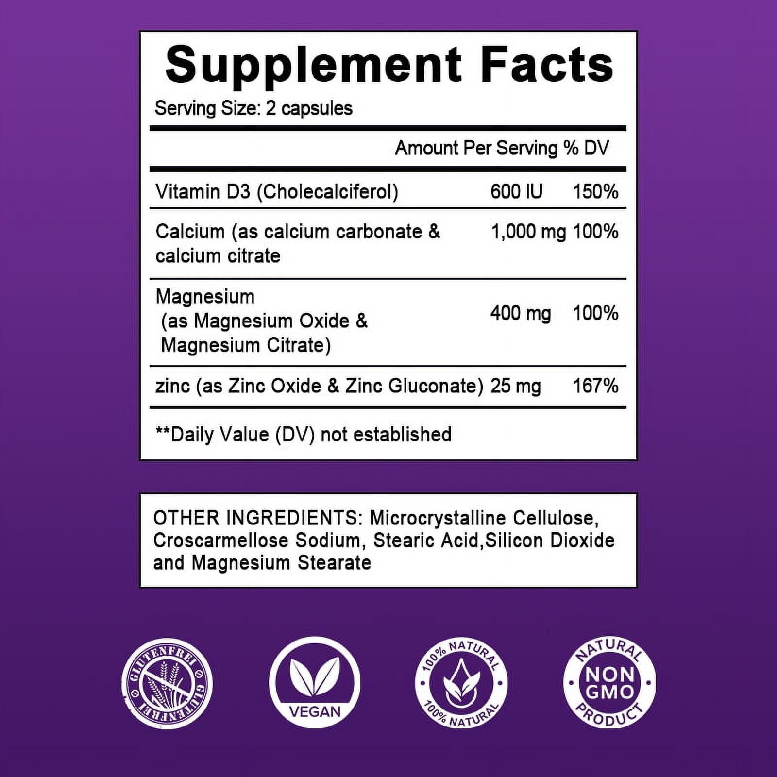(2 PACK) Calcium Magnesium Zinc Capsules with Vitamin D3 Supplement - 240 Capsules